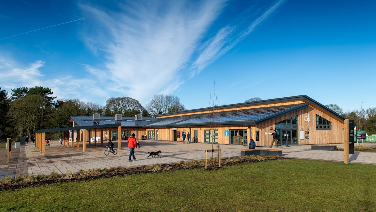 Delamere Forest visitor centre with bike and dog 4